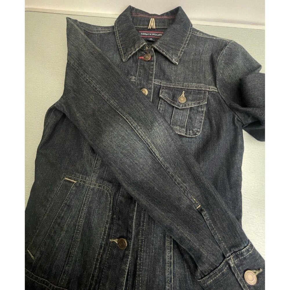 TOMMY HILFIGER Women’s Dark Denim Jean Jacket Size Small - Picture 6 of 14